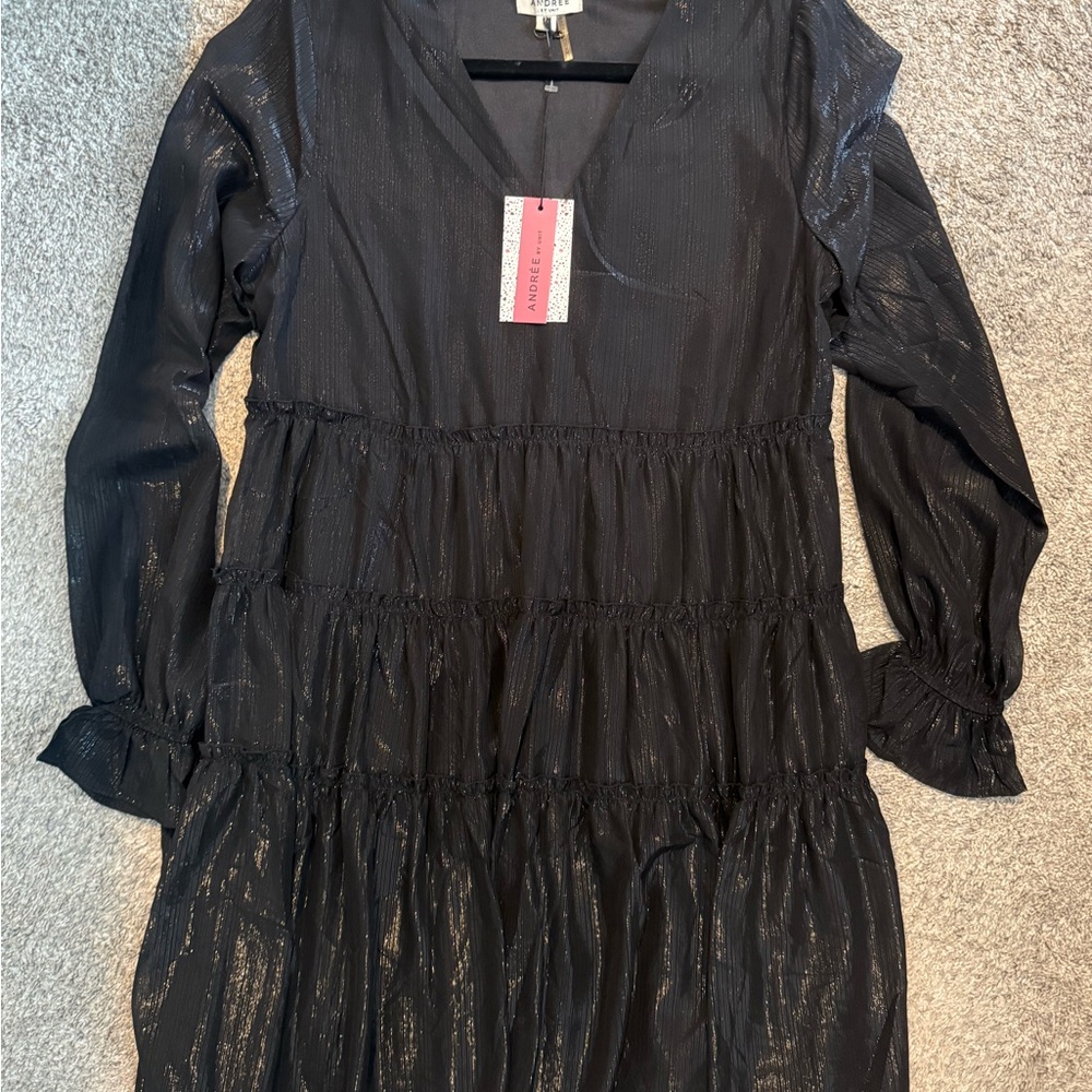 ANDREE BY UNIT Women’s Shimmering Black Babydoll Dress Size Small